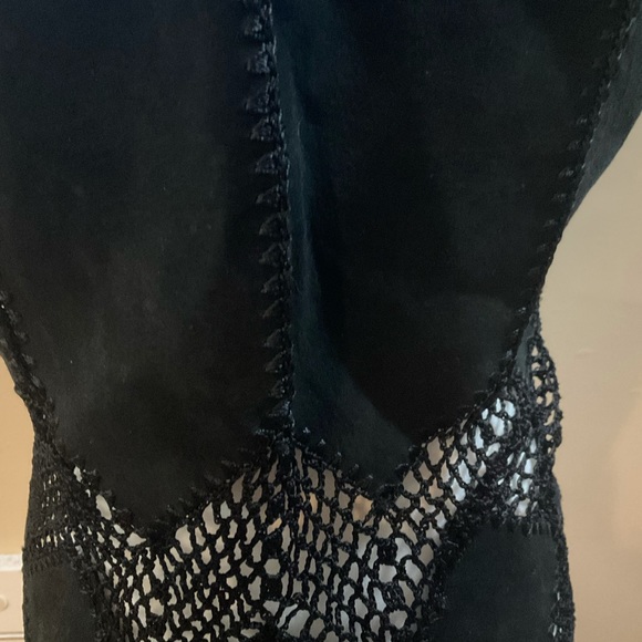 “Kroshetta” Vintage Crochet/ Lace Black Suede Vest. - Picture 7 of 11